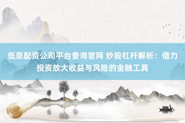 低息配资公司平台查询官网 炒股杠杆解析：借力投资放大收益与风险的金融工具
