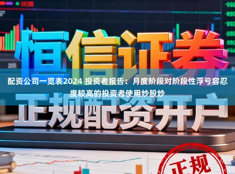 配资公司一览表2024 投资者报告：月度阶段对阶段性浮亏容忍度较高的投资者使用炒股炒